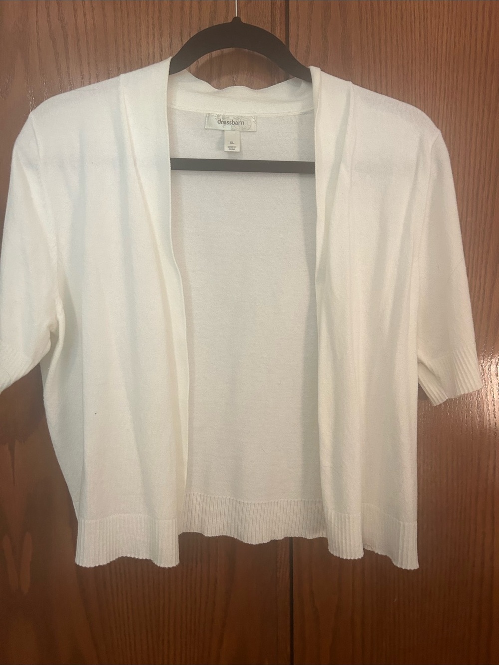 dressbarn White Short-Sleeve Open-Front Cardigan